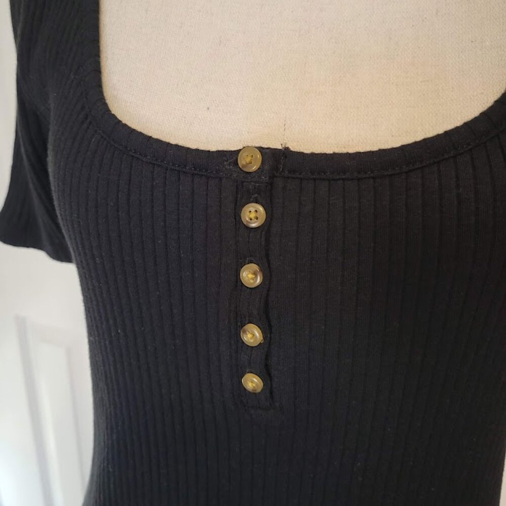 J.Crew Ribbed Button Scoop Neck Henley Top Black Size S - Picture 2 of 6